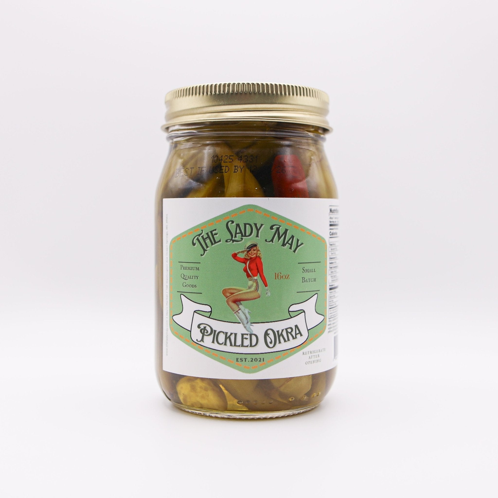 The Lady May Mild Pickled Okra - Small Batch Southern Garlic Dill Okra
