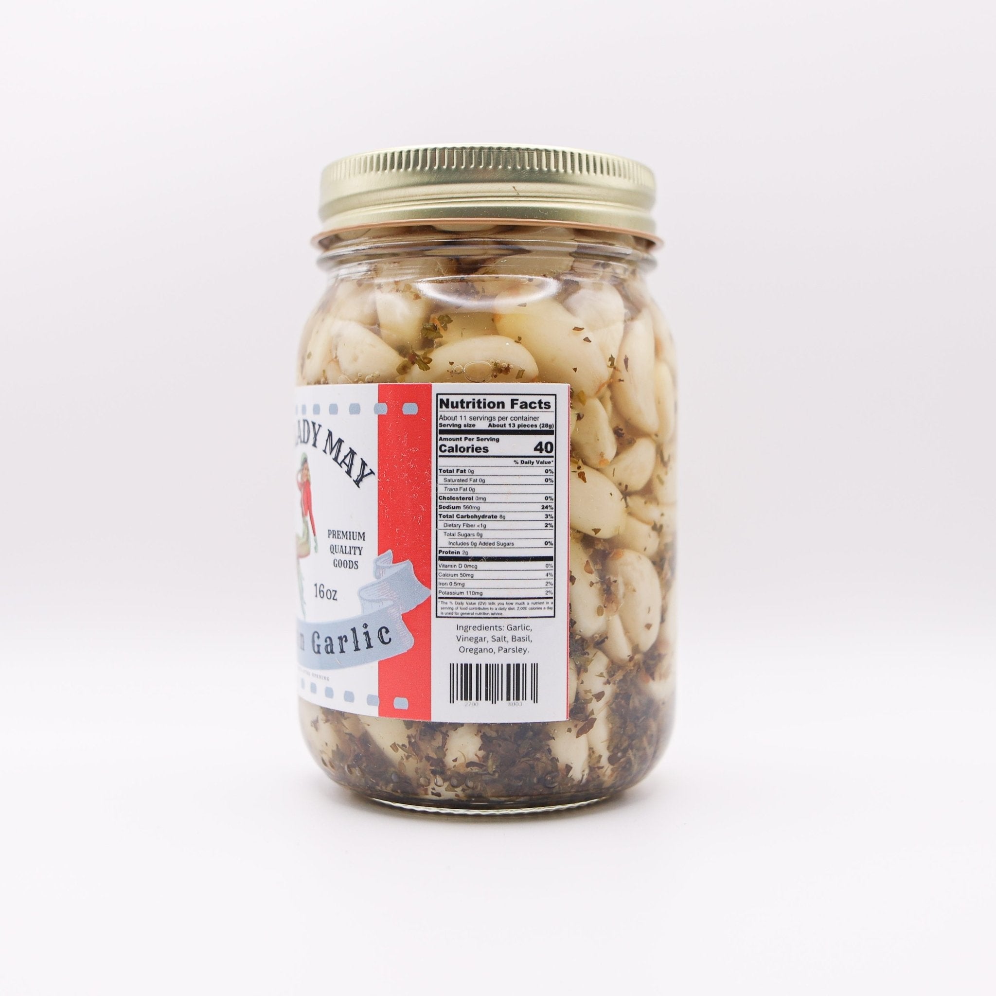 The Lady May Italian Pickled Garlic - Small Batch Basil Oregano Parsley Garlic