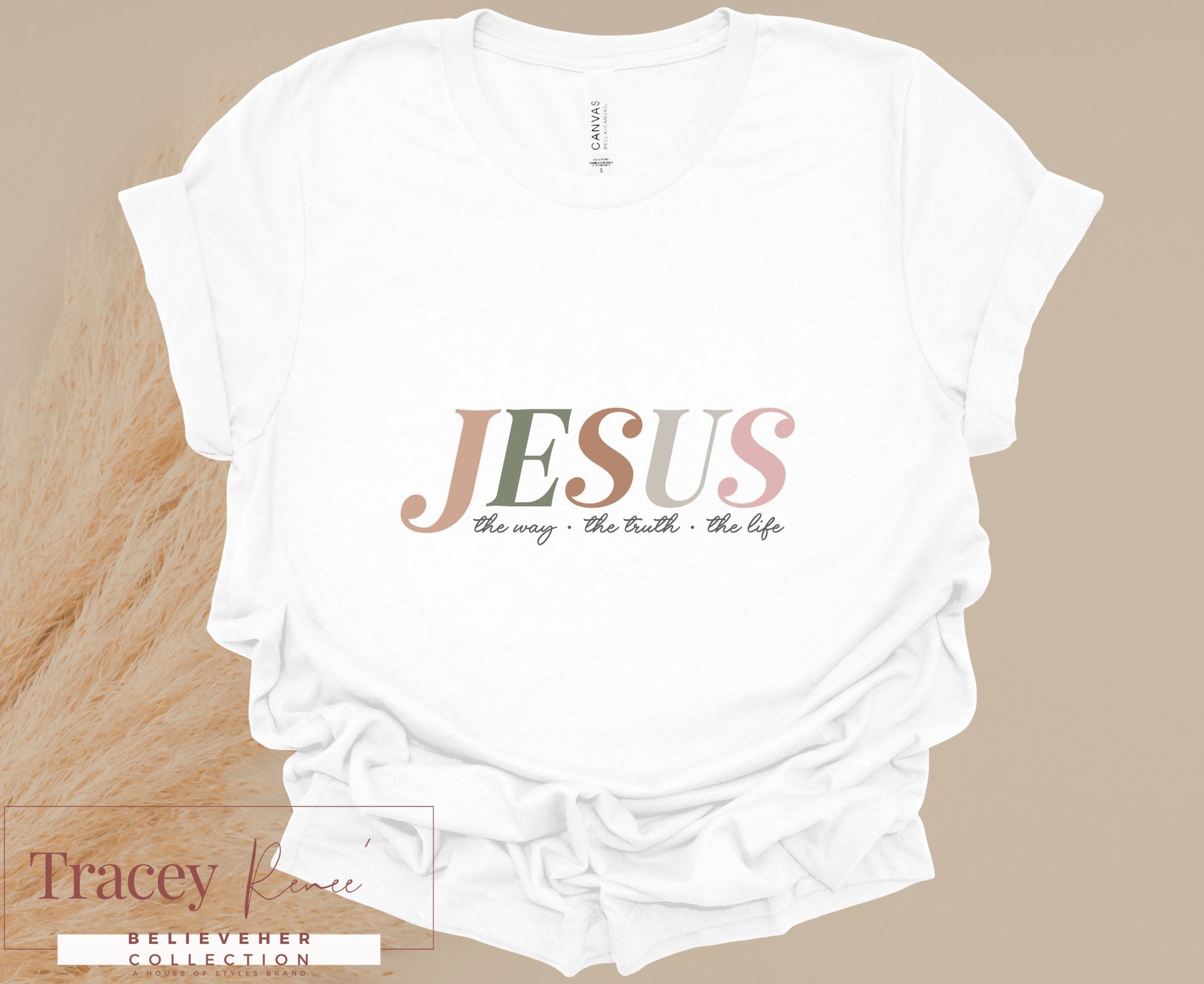 Jesus T-shirt - Believeher Collection: Faith-Based Christian Apparel for Women, Trendy White Tee with Inspiring Message