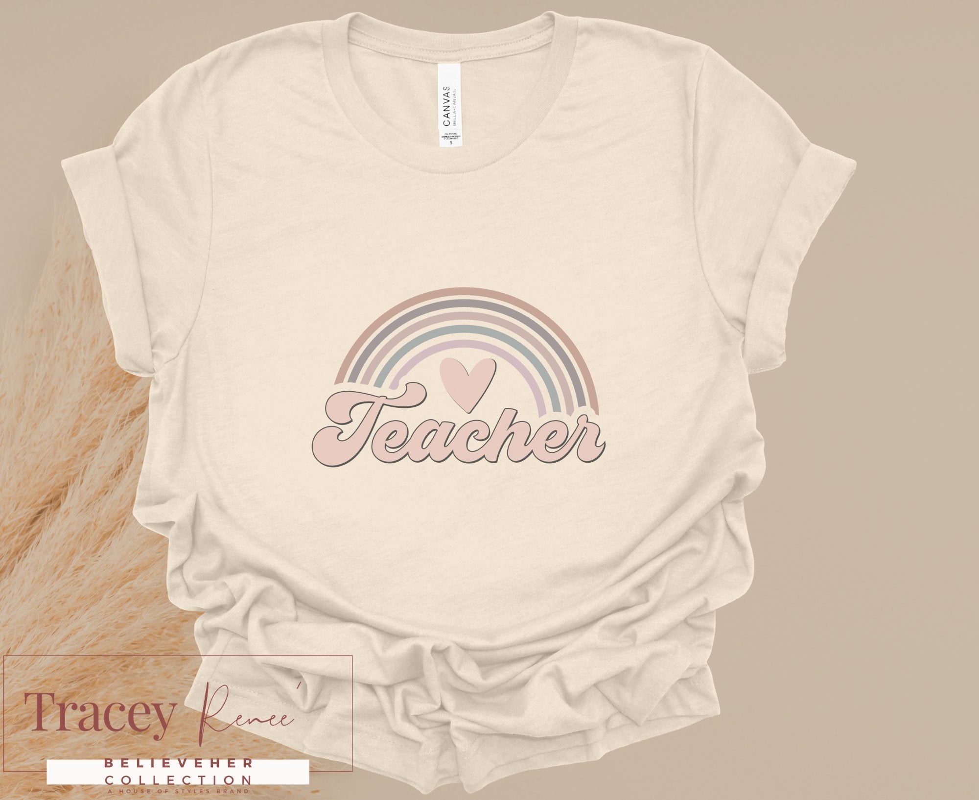 Teacher Rainbow T-Shirt by Main Street Collective: Cute Teacher Appreciation Gift Idea. Trendy Aesthetic teacher shirt.