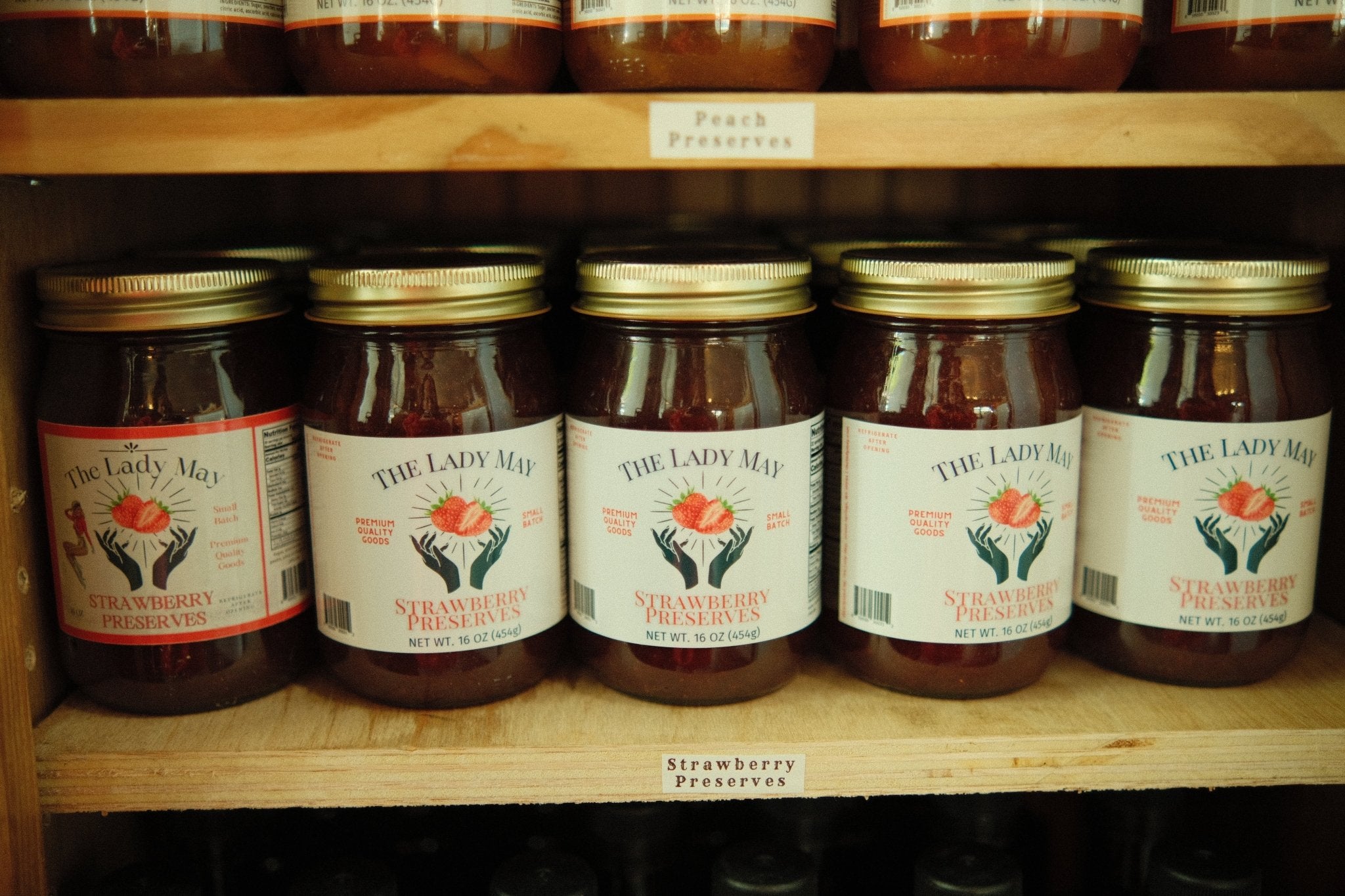 Lady May Strawberry Preserves in Glass Jars: Homemade Small Batch Preserves. Premium Quality.