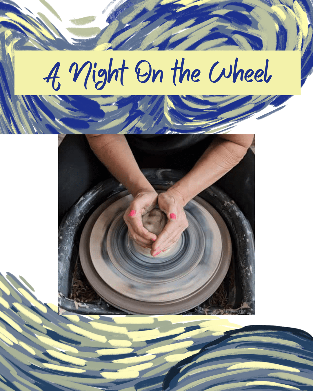 Pottery wheel in use: Hands shaping clay at Main Street Collective in Mississippi.