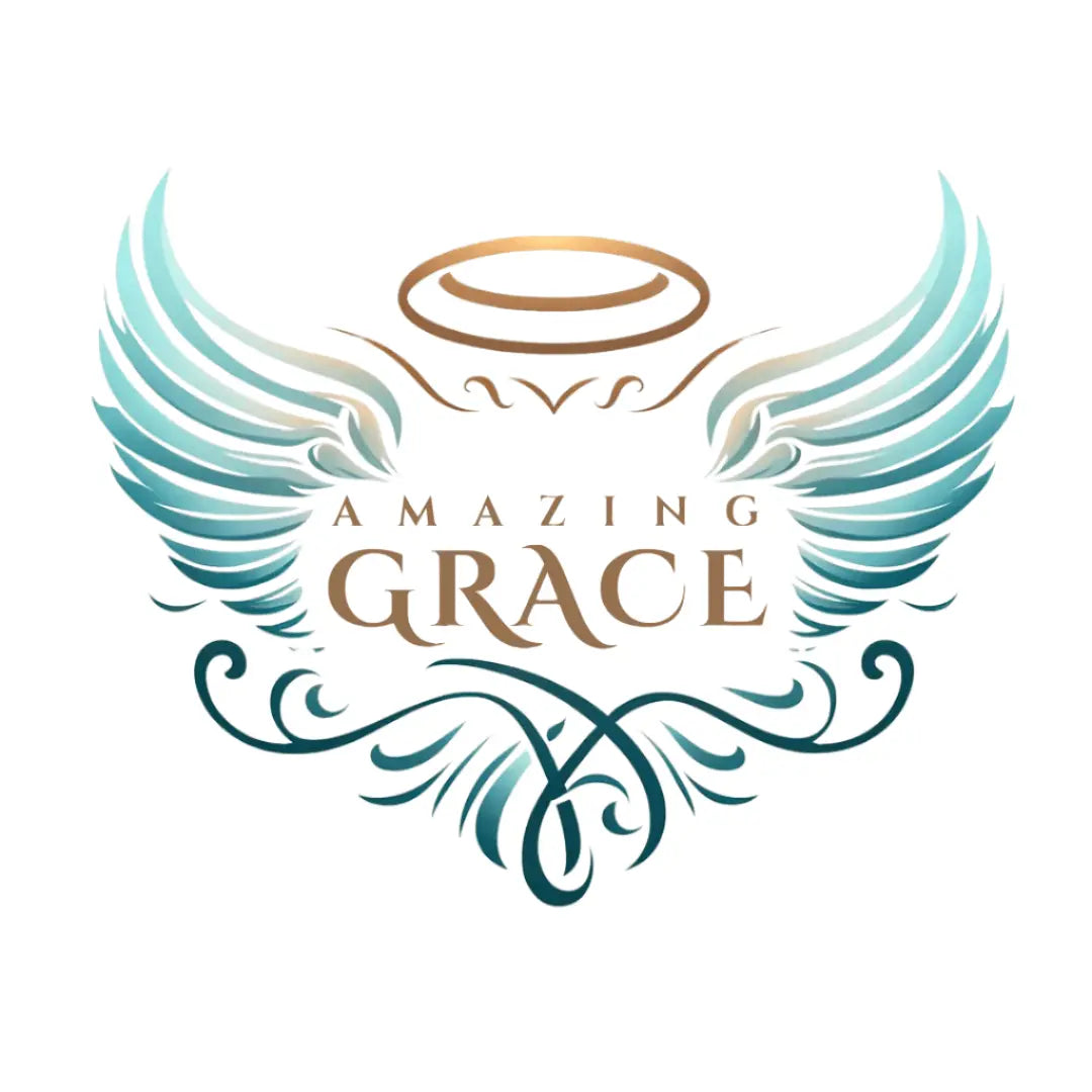 Amazing Grace Fragrance Logo: Angel Wings, Halo, by Main Street Collective. Uplifting and Graceful Scent.