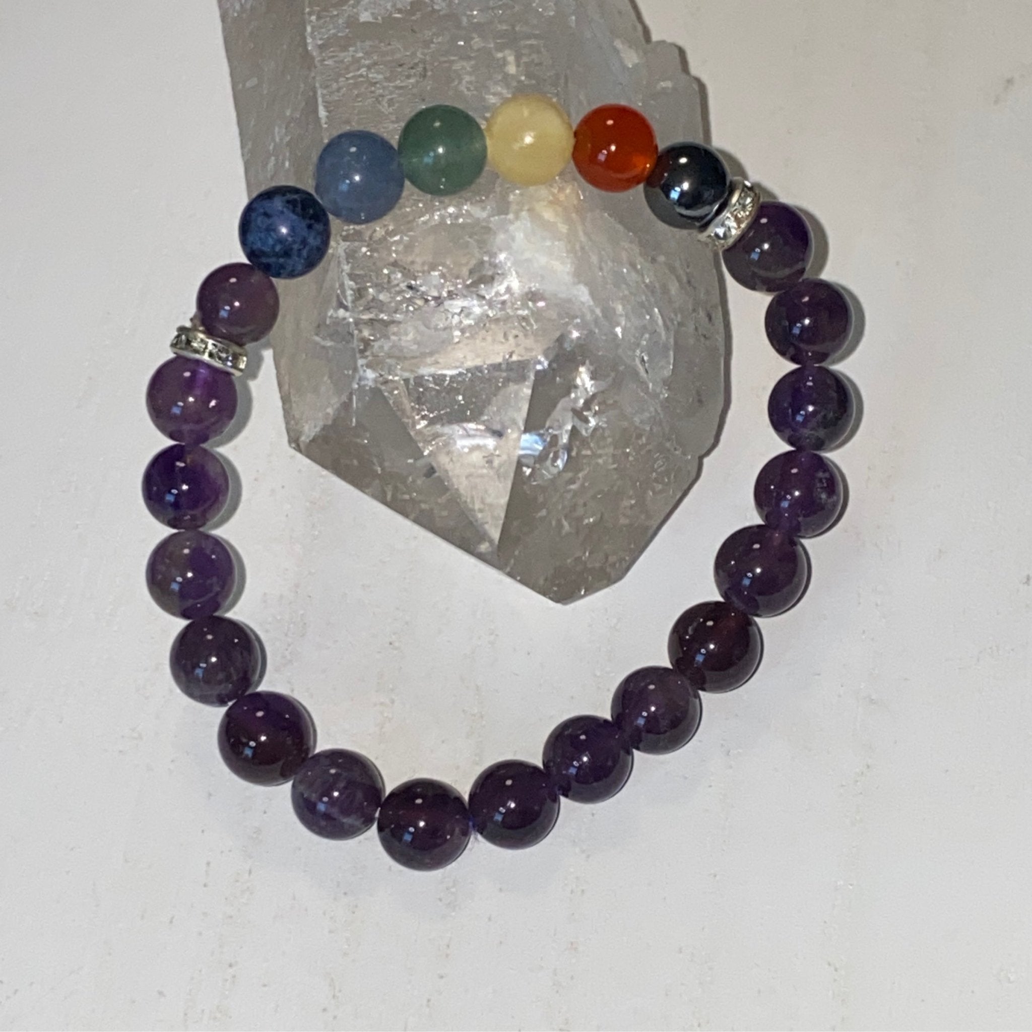 Amethyst Chakra Bracelet 8mm - Healing Crystals, Handmade Jewelry, Spiritual Jewelry by Hands of Earth Energy