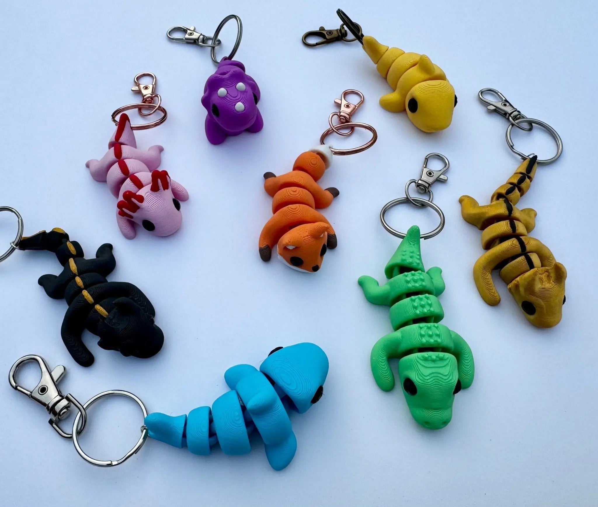 3D printed animal keychains: Dragons, Sharks, Alligator - Handmade in Mississippi by Mushroom Lady Co. at Main Street Collective L.L.C.