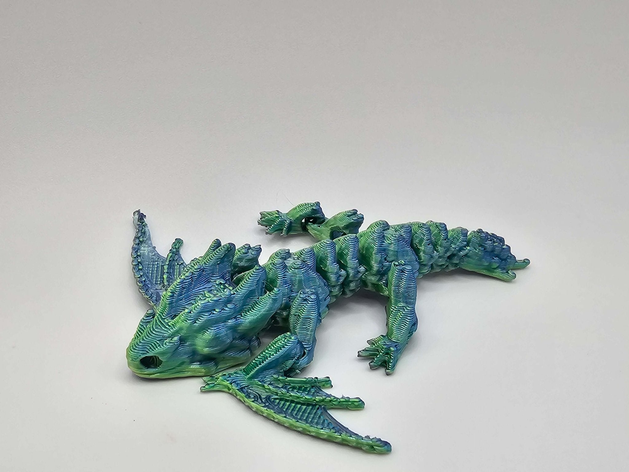 Articulated Dragon 3D Printed Blue Green - Tween Space Collectible, Poseable Fantasy Figurine