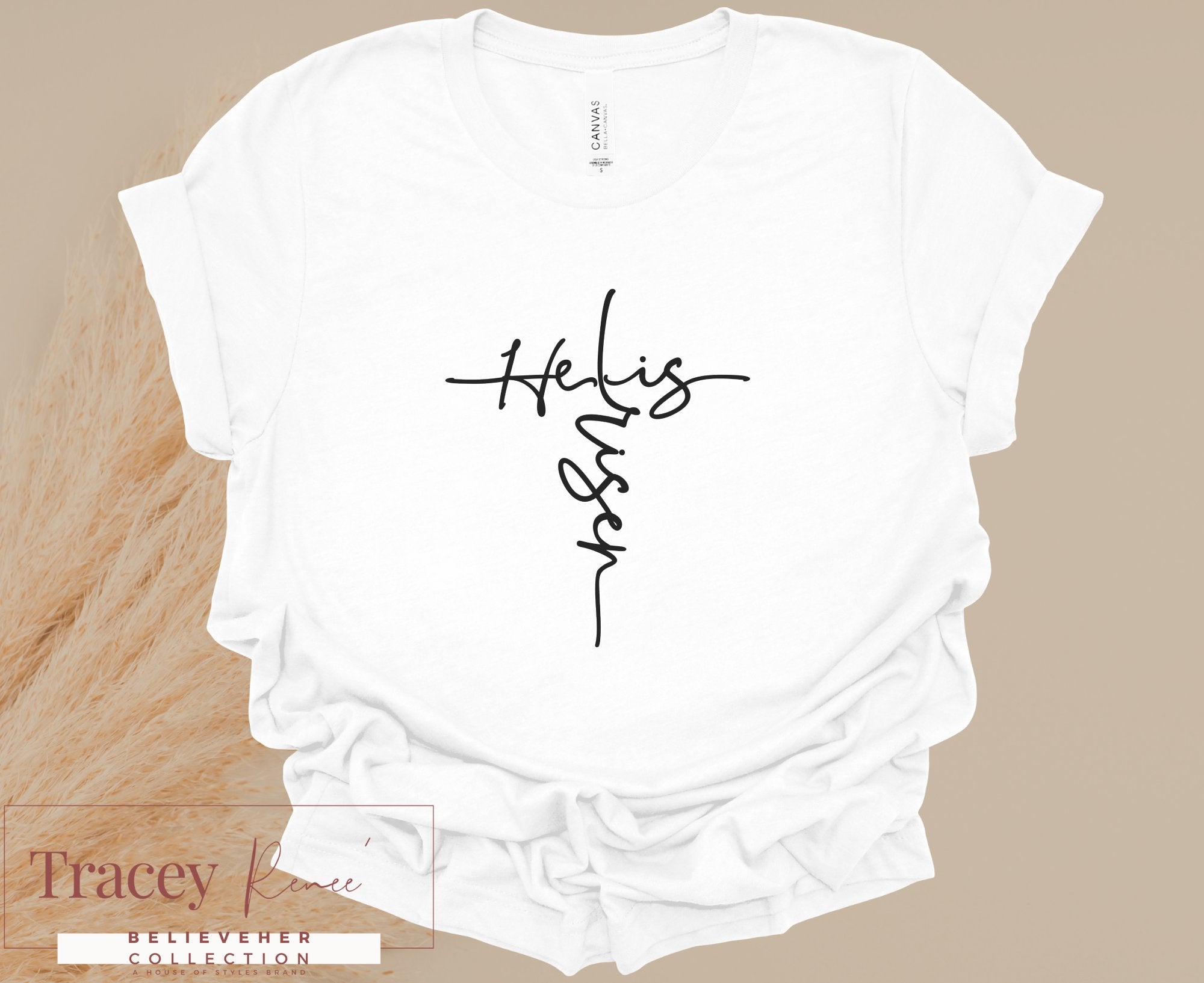 He is Risen T-shirt: Christian Faith, Easter Apparel, Women's Trendy Tee by Main Street Collective, Tracey Rance Design. Casual Boho Style.