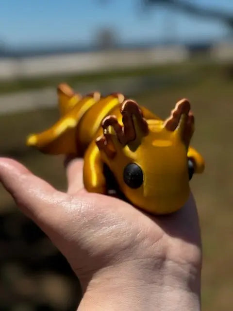 Golden Axolotl Fidget Toy - 3D Printed Sensory Toy Held in Hand