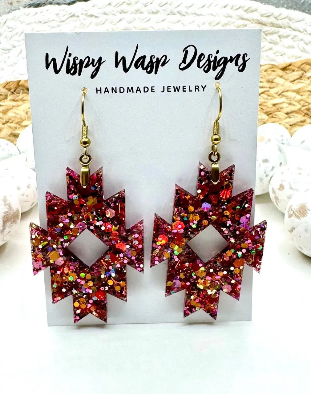 Aztec Earrings: Gold Glitter Handmade Jewelry | Main Street Collective Mississippi