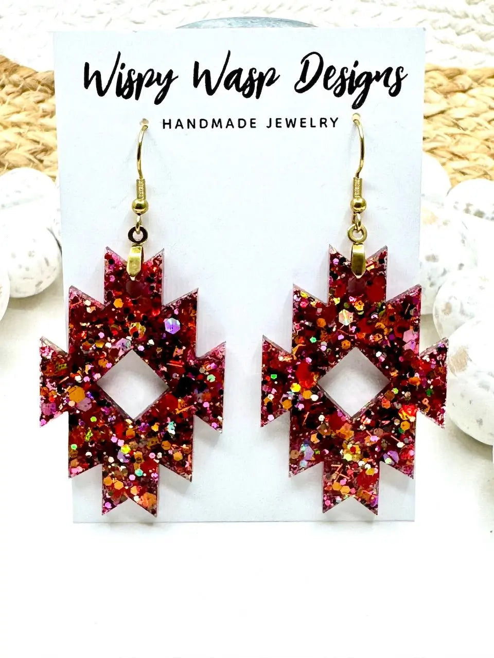 Aztec Gold Glitter Earrings: Handmade Sparkling Jewelry by Wispy Wasp Designs & Main Street Collective