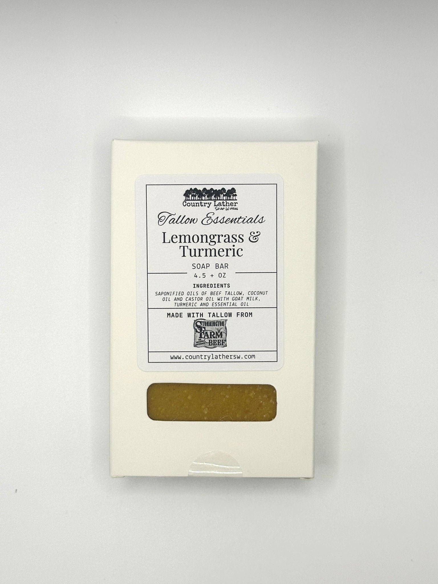 Country Lather Lemongrass Turmeric Tallow Soap Bar 4.5oz: Natural handmade soap with lemongrass, turmeric, & goat milk.