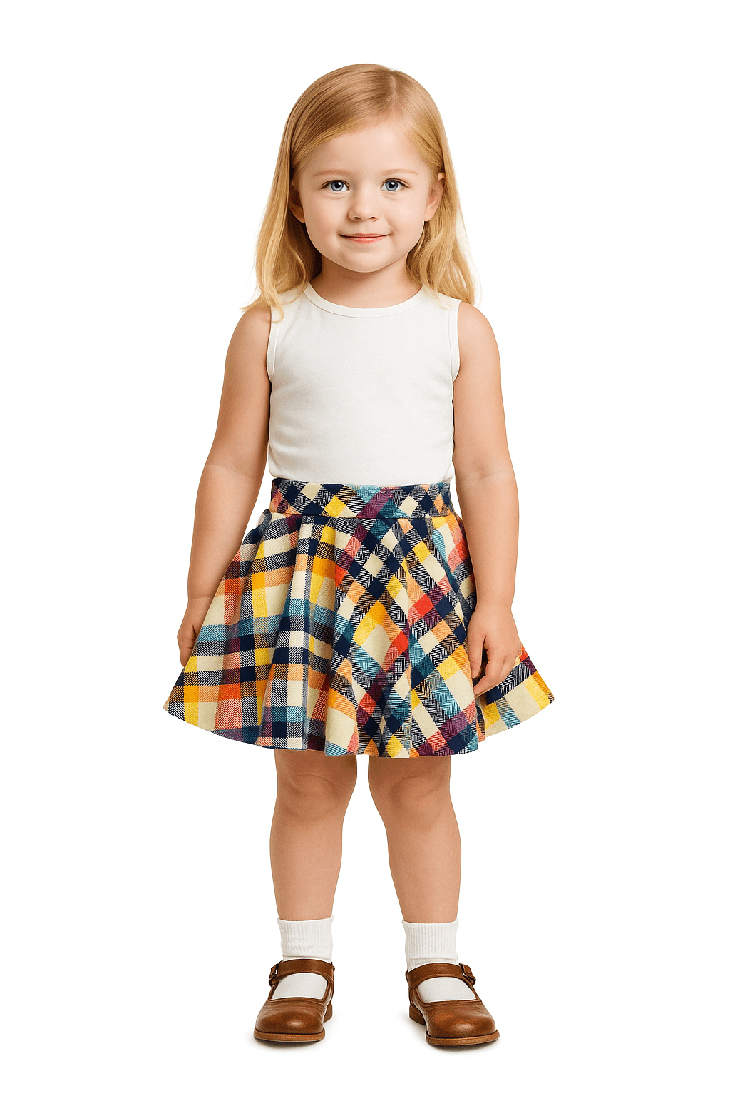 Girl in Plaid Skort: Fall Fashion by Main Street Collective.  Kids' Clothing, Children's Skirt & Shorts Outfit.