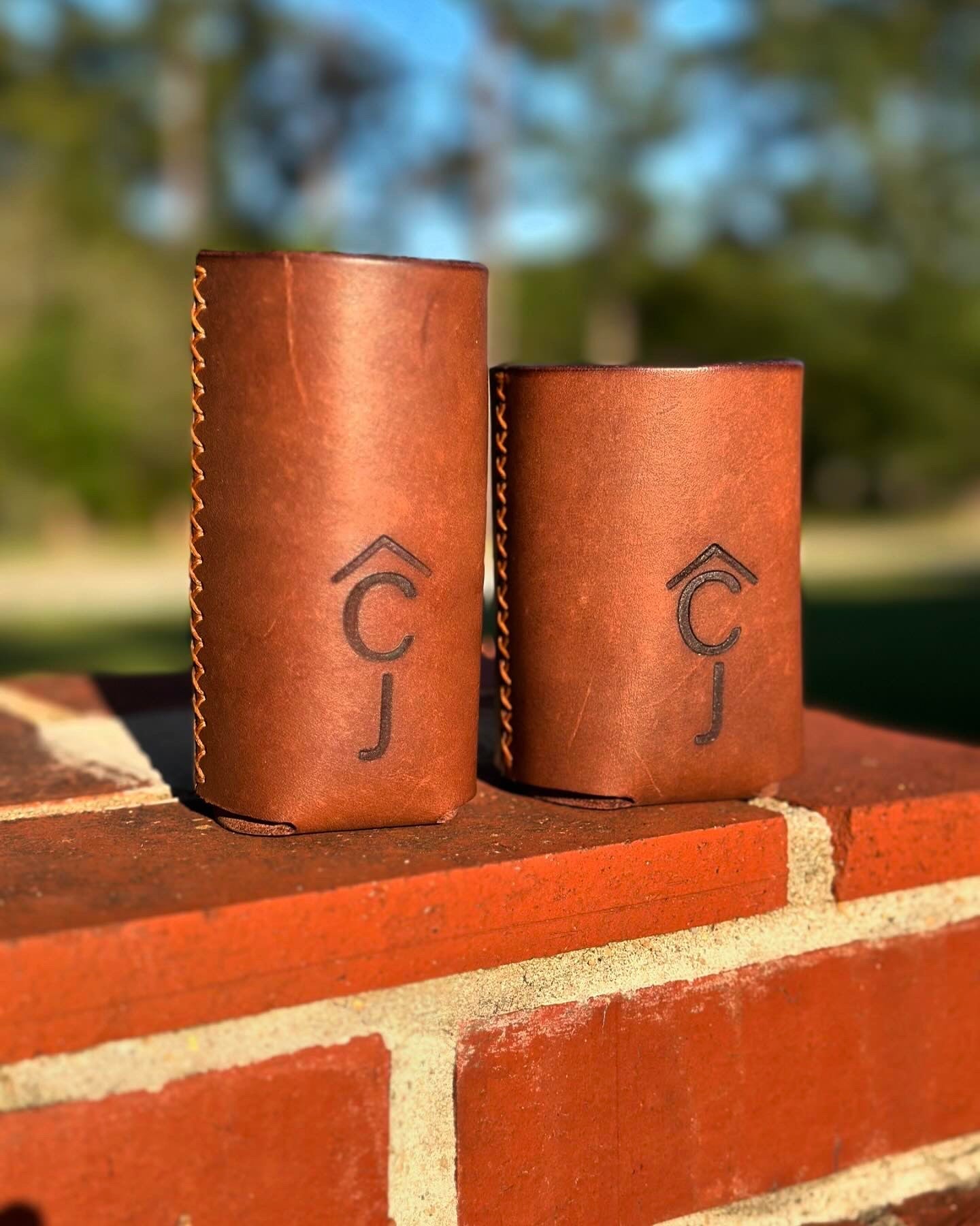 Custom Leather Koozies: Branded Can & Bottle Holders by Main Street Collective - Personalized Thread!