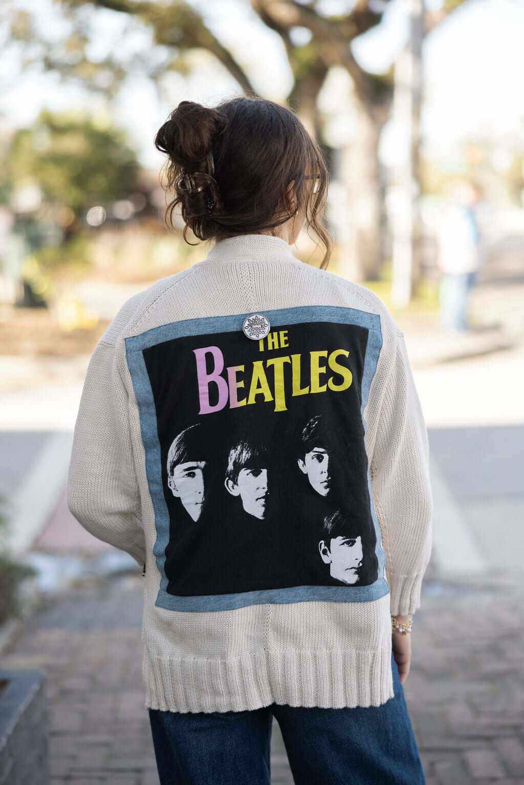 Beatles Cardigan: Upcycled Vintage Tee & Denim Jacket - Keep It Trendy Rockstar Cardigan