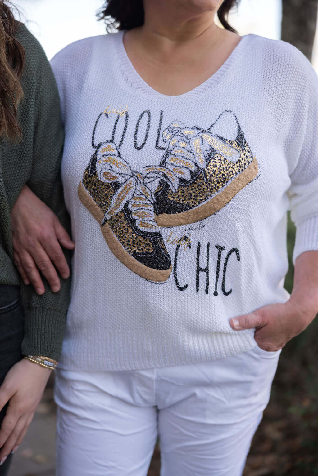 Cool Chic Sweater: Women's Italian Knitwear, Sneakers Graphic Top - Boutique Fashion