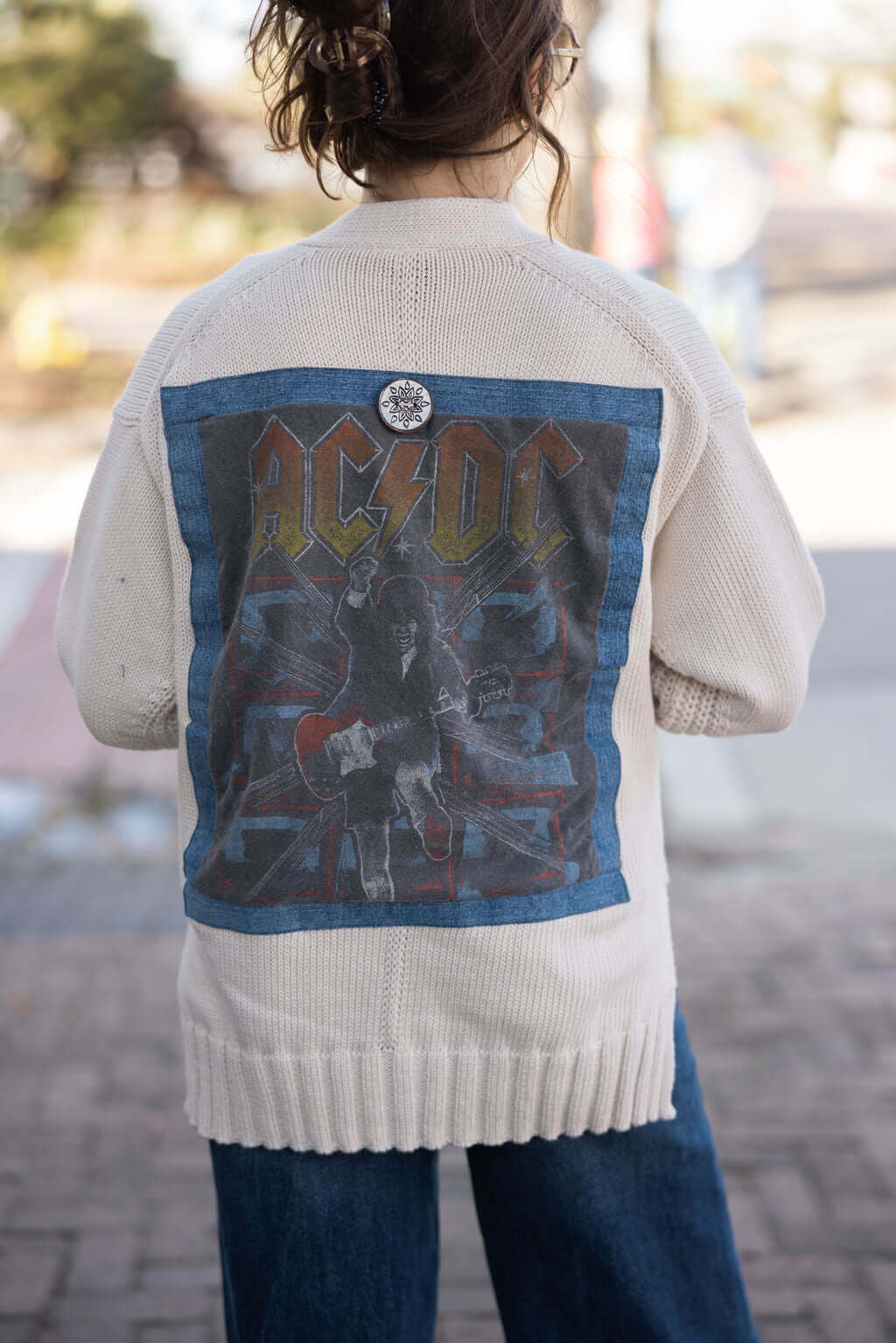 AC/DC Upcycled Cardigan: Rockstar Knitwear, Band Tee Fashion, Music Jacket by Keep It Trendy.