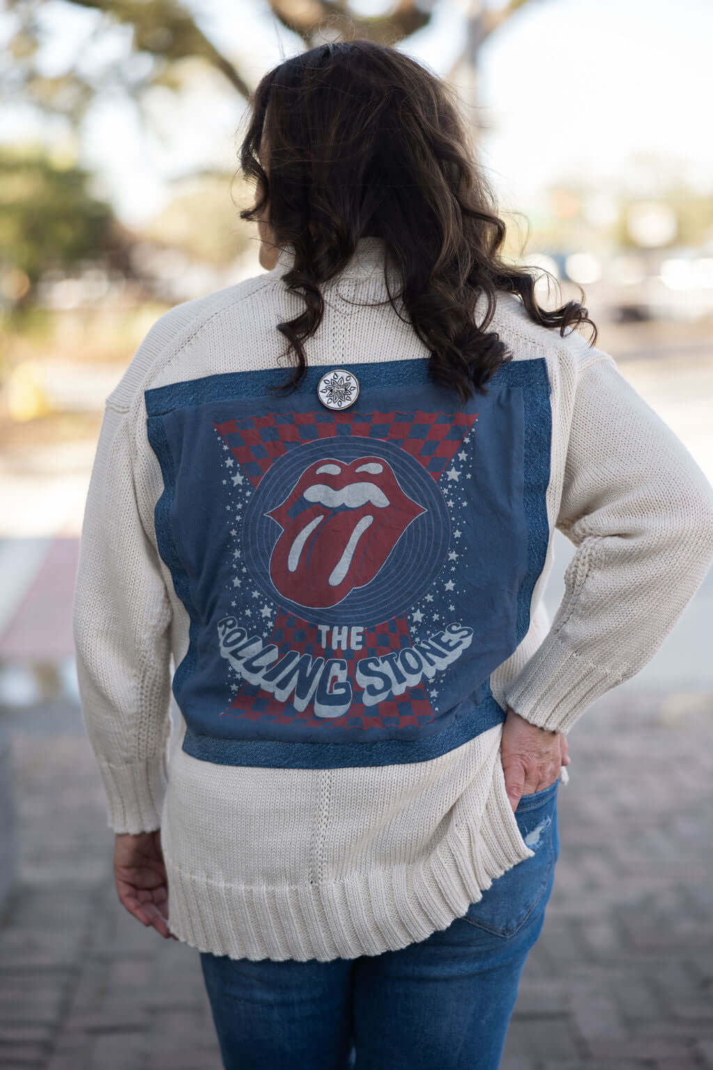 Rolling Stones Cardigan: Upcycled Denim & Vintage Band Tee. One-of-a-Kind Boutique Cardigan.