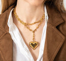 Big Puffy Heart Necklace worn layered with blazer jacket from Keep It Trendy