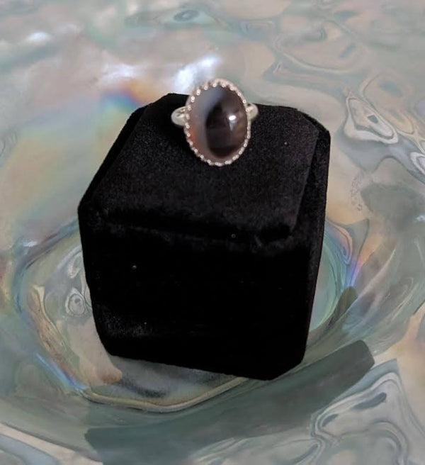Black Agate Ring, Sterling Silver Jewelry, Handmade Ring, Solid Rock Jewelry, Size 7 Ring