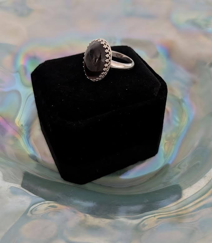 Black Agate Ring Sterling Silver Handmade by Solid Rock Jewelry | Size 7 Agate Stone