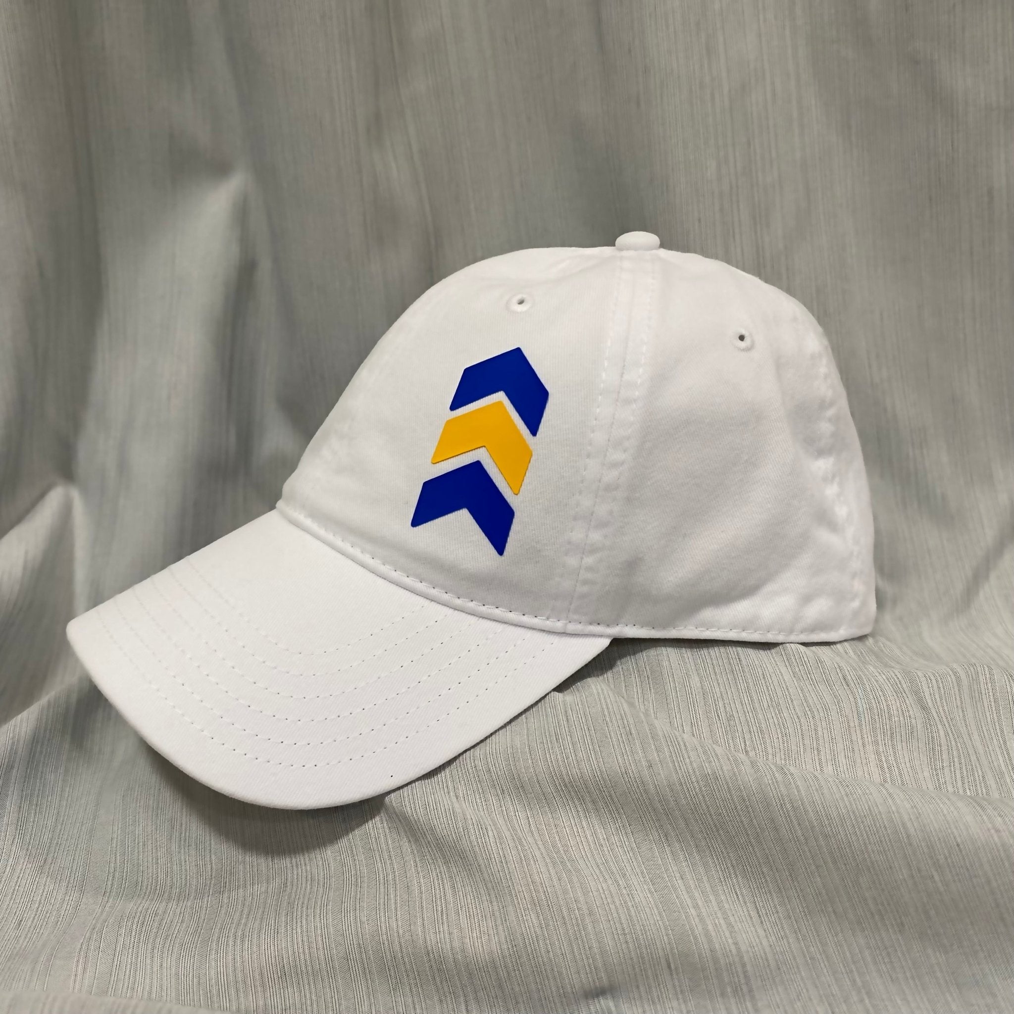 Down Syndrome Awareness Hat: White Richardson 112/326 Trucker Dad Hat with Chevron Patch.