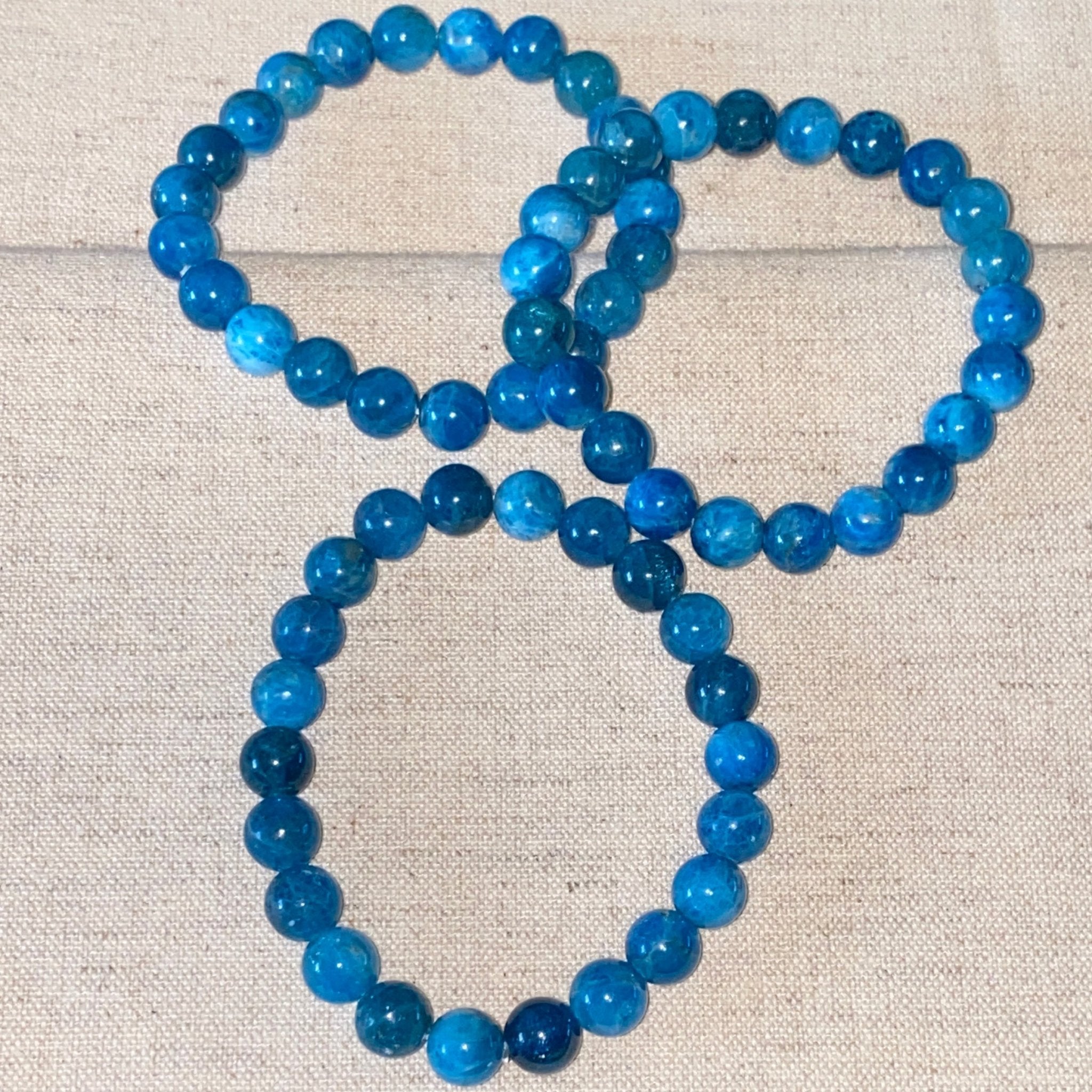 Handmade Blue Apatite bracelet with 8mm natural gemstone beads from Hands of Earth Energy