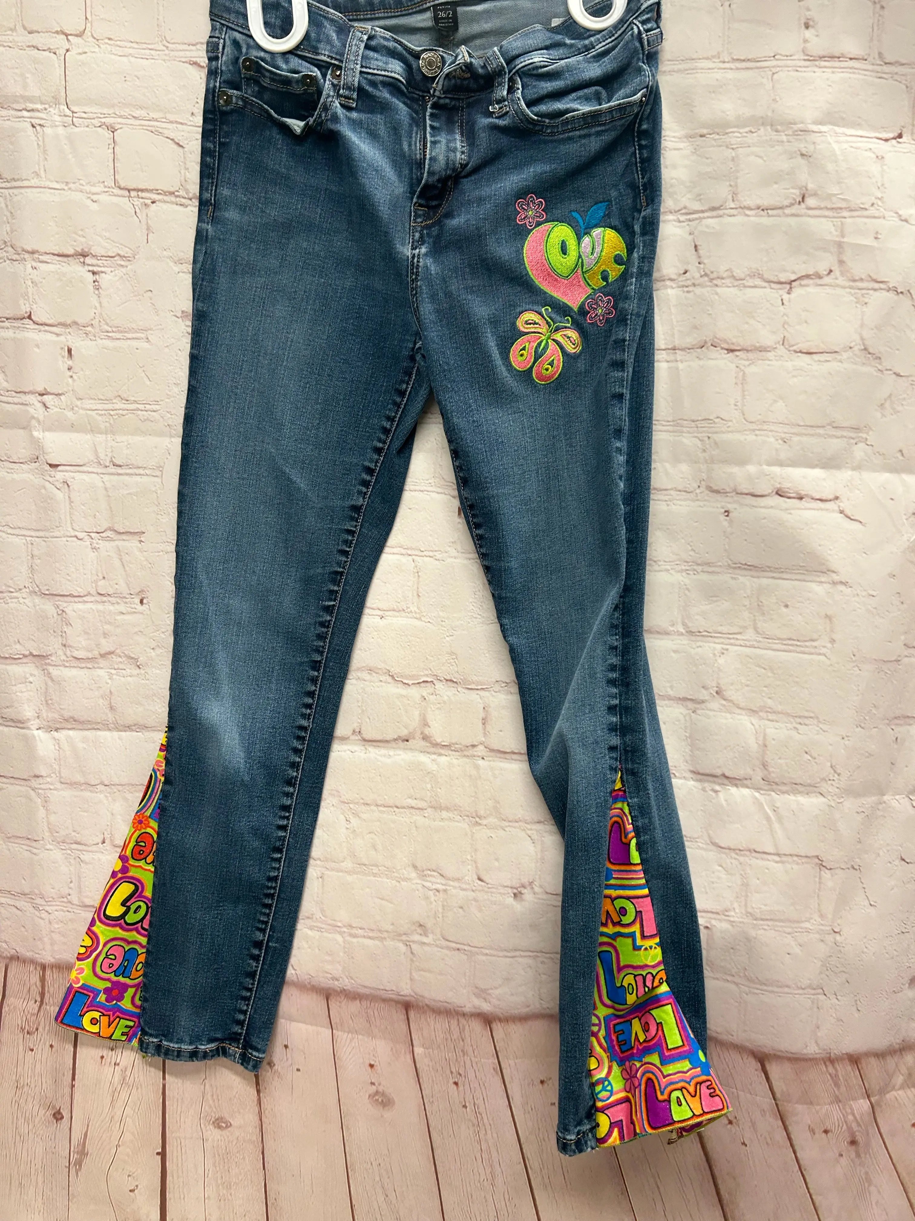 BOHO Flare Jeans - Banana Republic Upcycled Denim - Size 26/2 - Love Patchwork Bell Bottoms - Main Street Collective