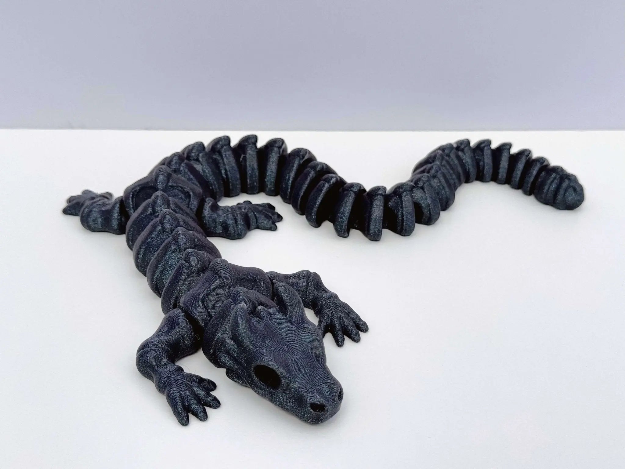 Black Bone Dragon Fidget Toy - Articulated 3D Printed Fantasy Toy - Mushroom Lady Co.