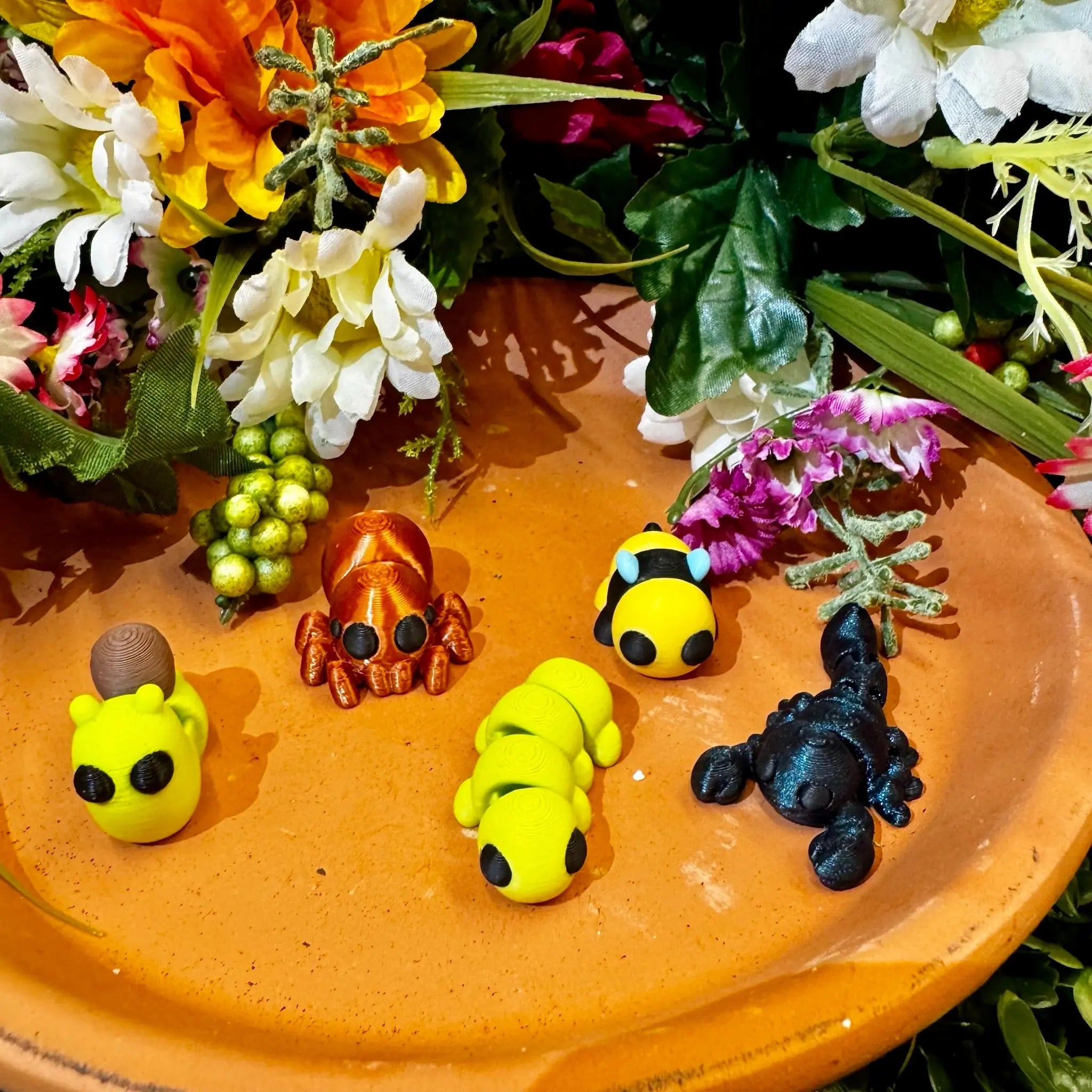 Bug Fidget Toys Bundle: Bee, Spider, Snail & Caterpillar. Sensory Play, Stress Relief, Handmade in Mississippi by Mushroom Lady Co.