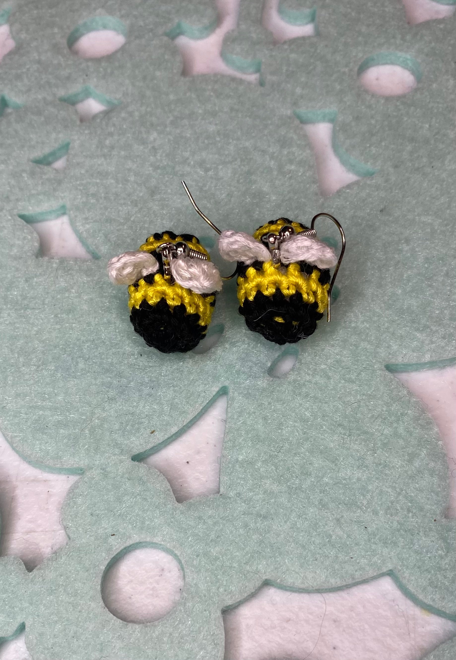 Handmade Crochet Bee Earrings: Hypoallergenic, Lightweight Cotton Jewelry by Main Street Collective. 