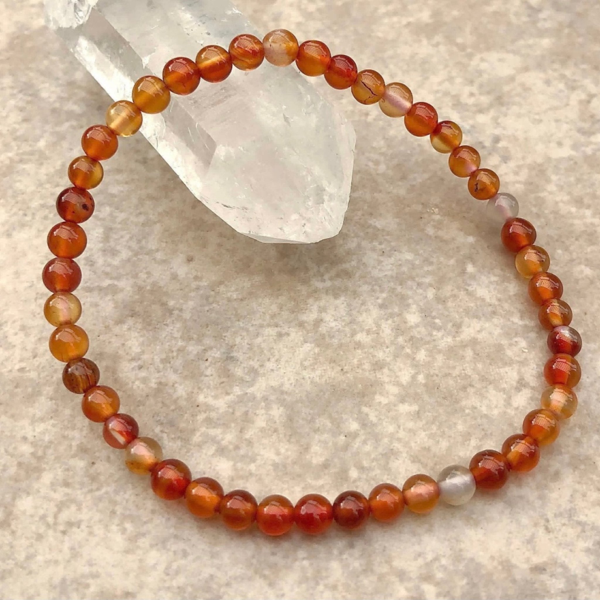 Handmade Carnelian bracelet with 4mm natural gemstone beads from Hands of Earth Energy

