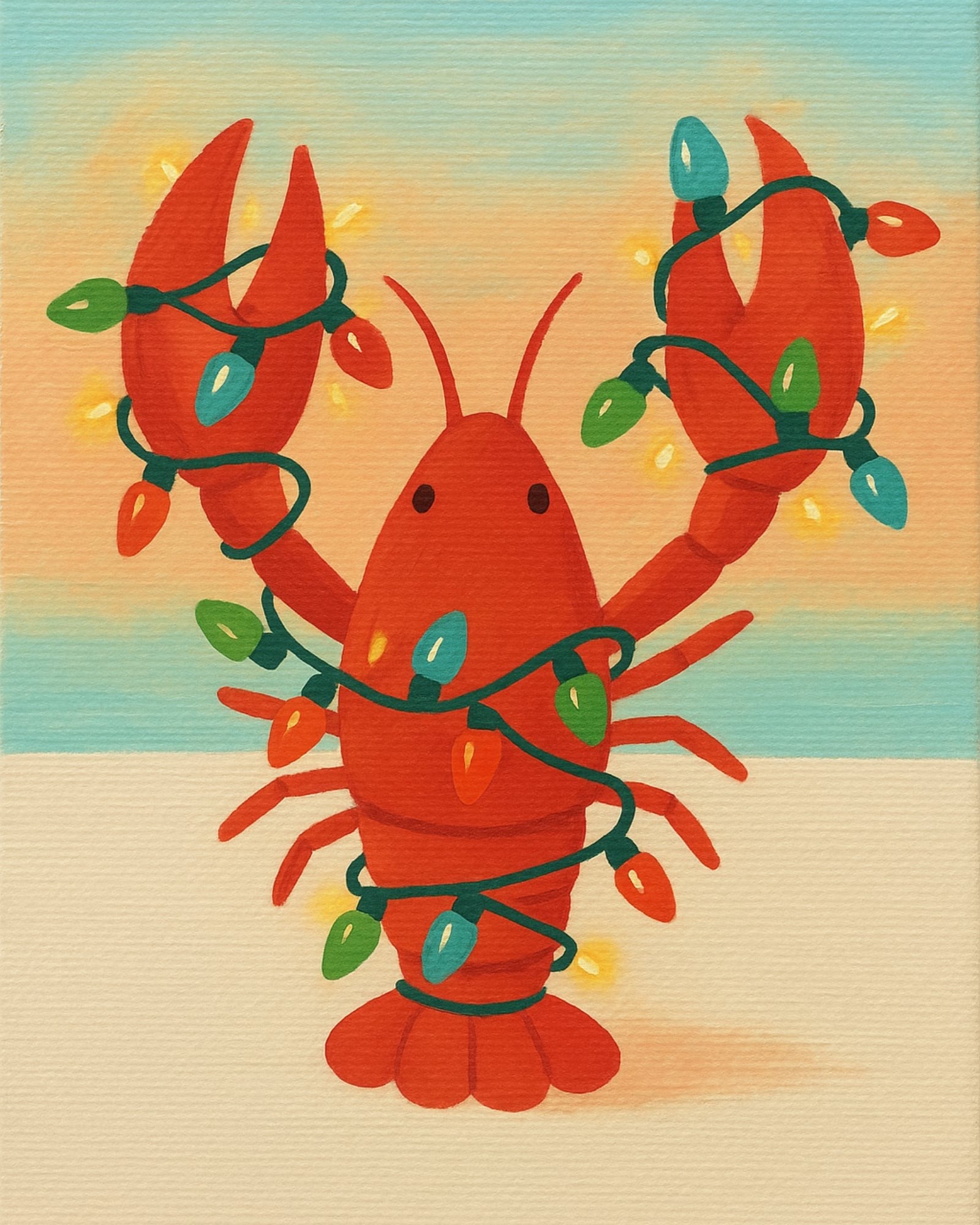 Christmas Lobster: Festive Illustration for Coastal Christmas Event with Holiday Lights