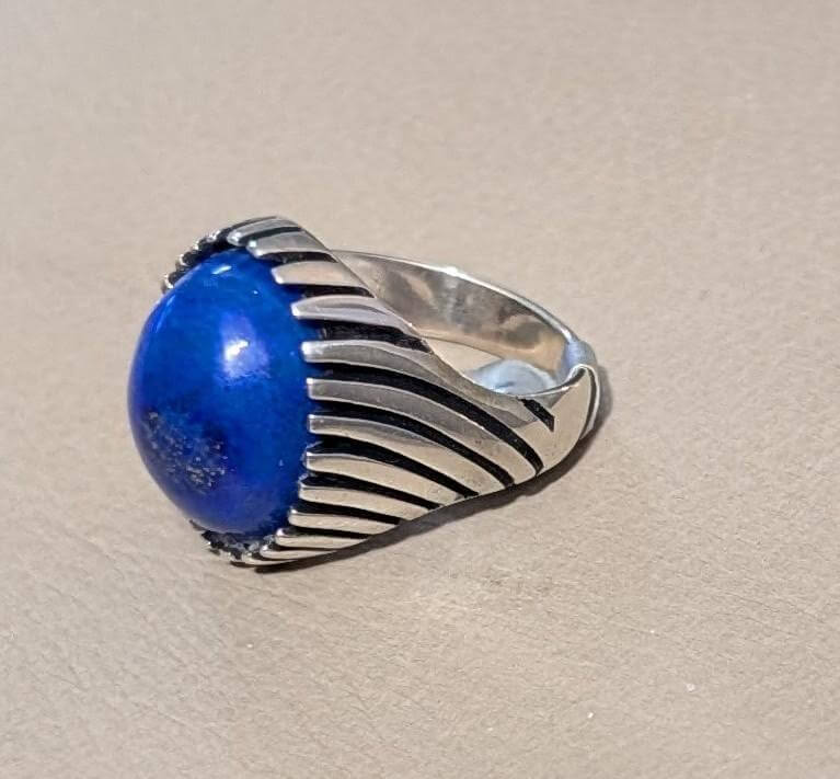 Deep blue Lapis Lazuli with golden Pyrite veins – handmade Mississippi artisan statement ring.