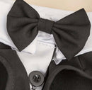 Close-up of formal dog tuxedo bow tie curated by Coastal Couture Pet Boutique

