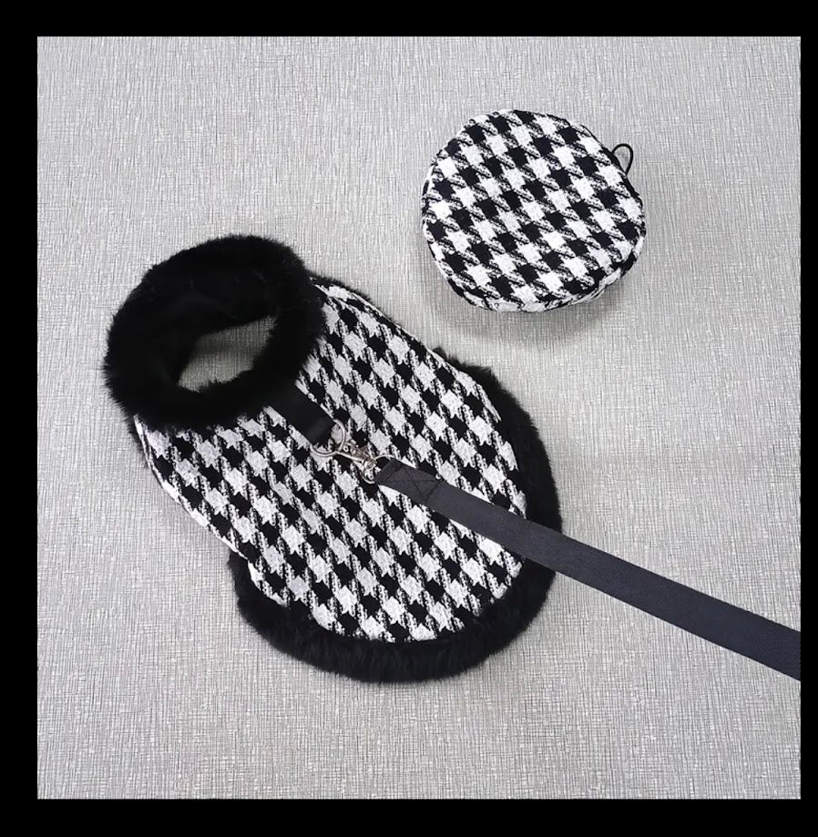 Dog Cape with Houndstooth Beret & Leash Set | Stylish Pet Apparel