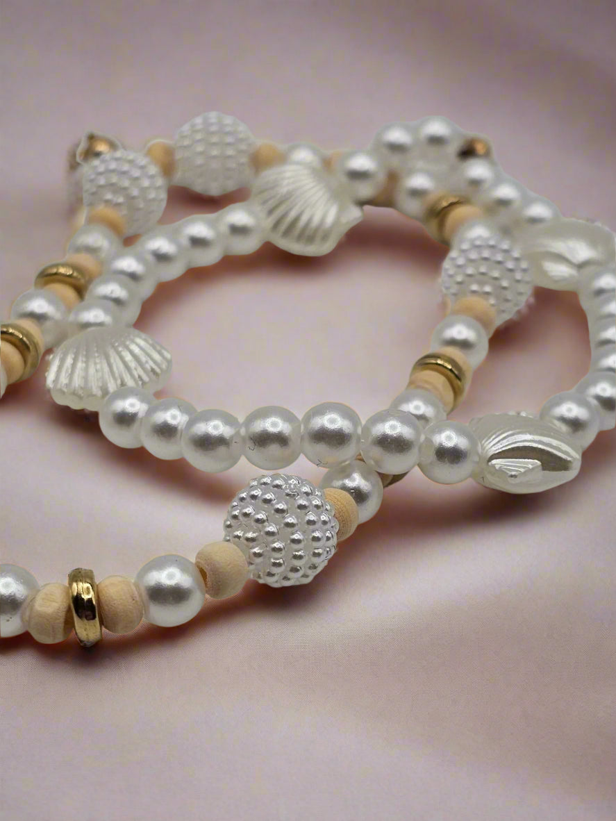 Full view of The Tween Space coastal pearl charm bracelet set – Mississippi handmade gift