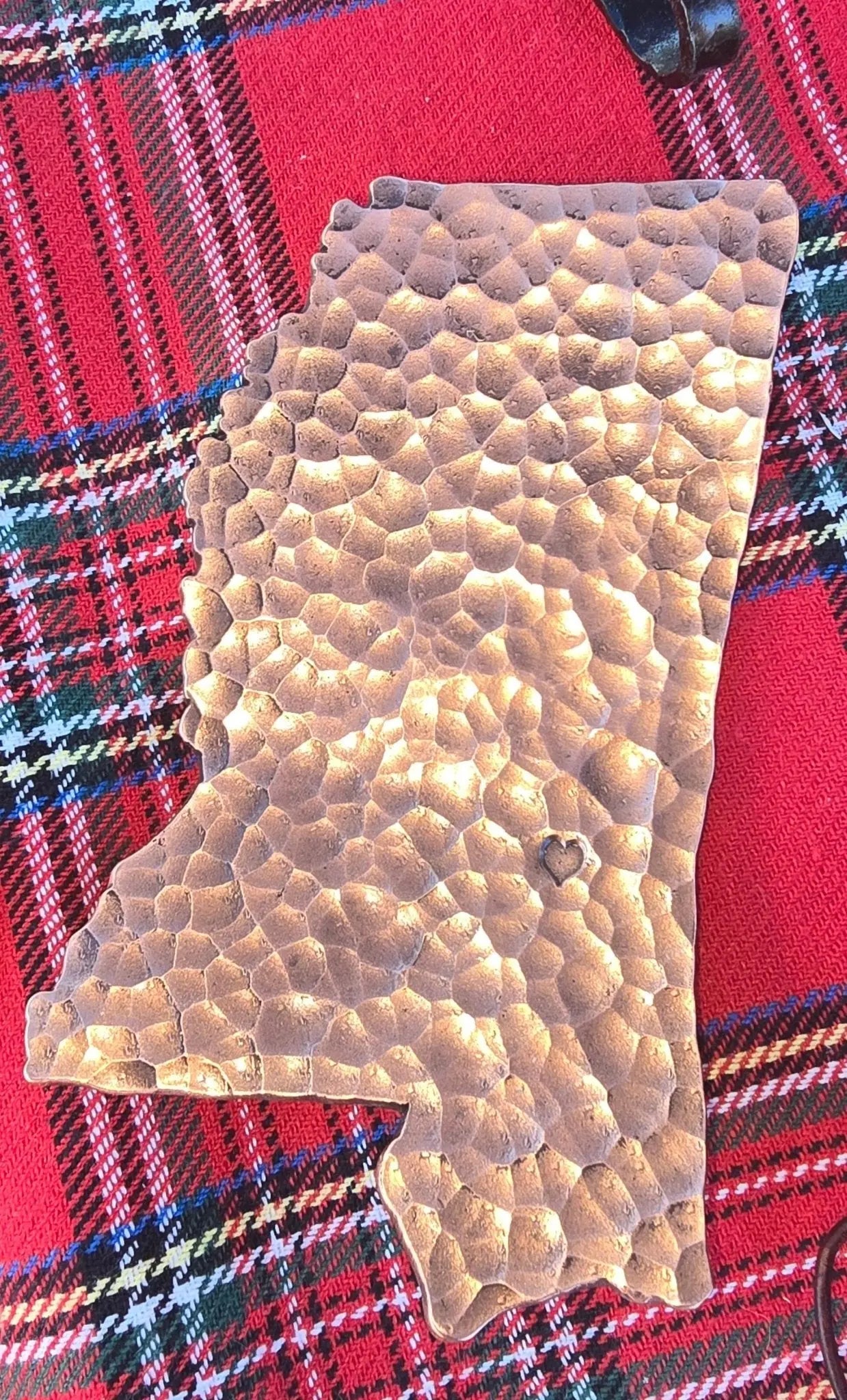 Handmade Copper Mississippi Dish with Heart Detail on Plaid - Southern Charm