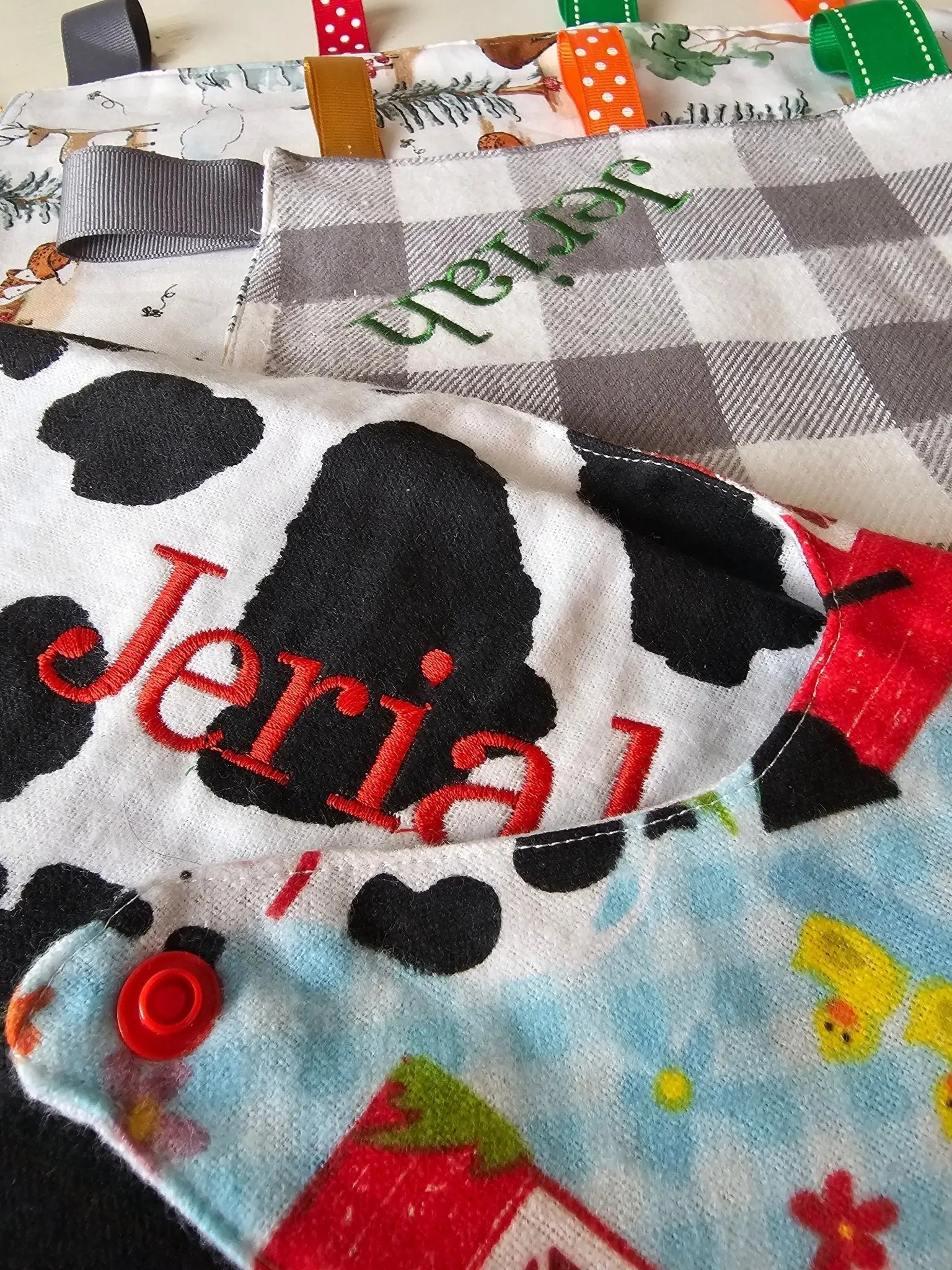 Personalized Baby Taggy Blanket: Custom Fabric, Embroidered Name - Main Street Collective