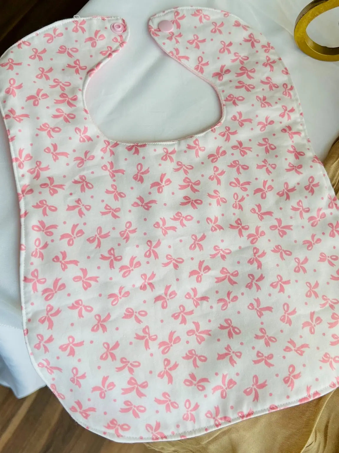 Handmade Pink Bow Baby Bib - Cotton - Main Street Collective Customizable Bib