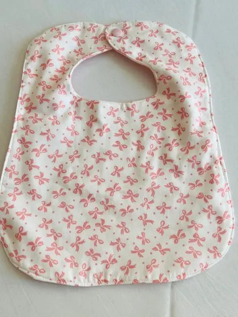 Pink Bow Baby Bib Handmade Cotton Snap Closure Main Street Collective