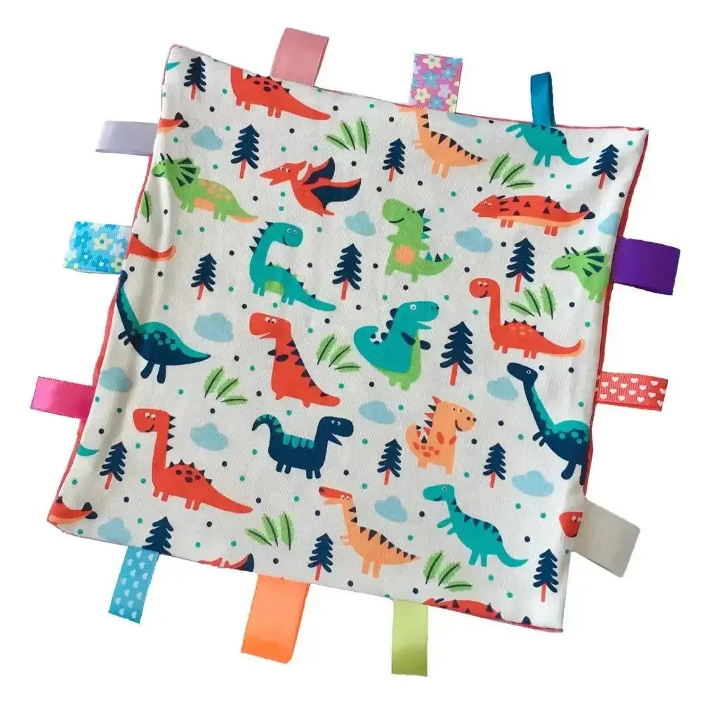 Dinosaur Taggy Baby Blanket - Handmade Sensory Toy with Colorful Tags