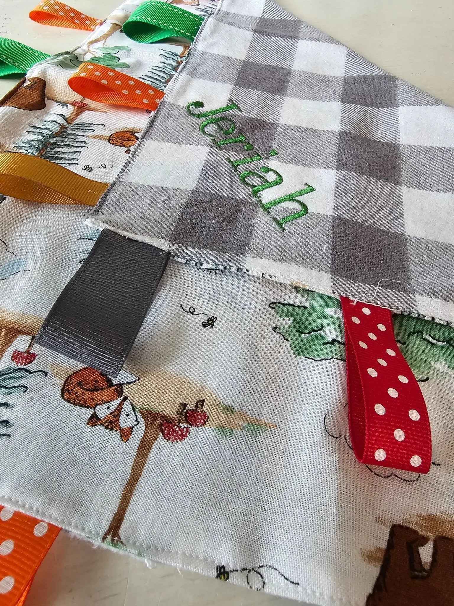 Personalized Taggy Blanket: Sensory Toy with Embroidered Name - Main Street Collective