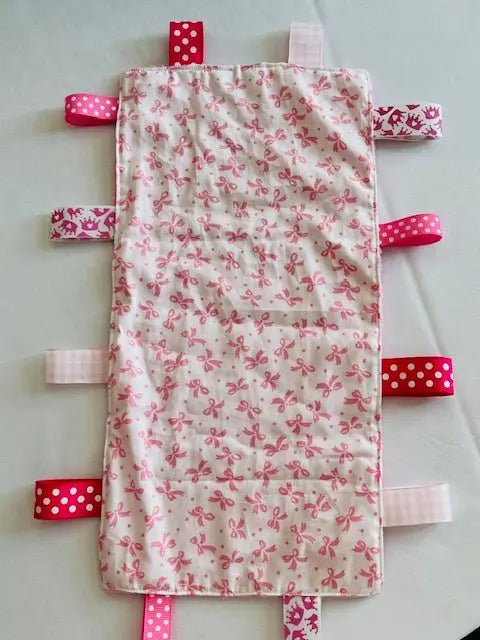 Handmade Taggy Blanket - Baby Sensory Toy with Ribbons & Cotton Flannel Fabric