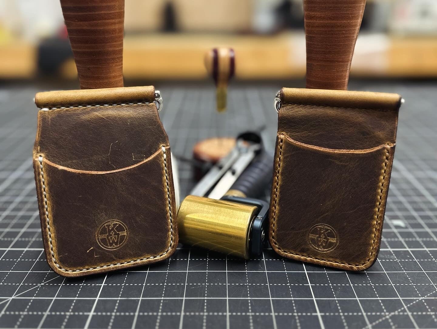 Handmade MONEY CLIP WALLET, Main Street Collective. Leather wallet with card slots & money clip. Custom colors available.