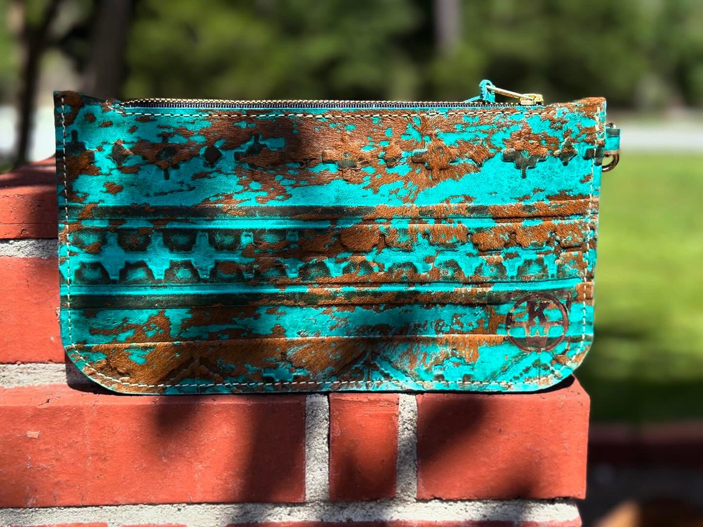 Handcrafted Leather Clutch - Turquoise Patina - Main Street Collective