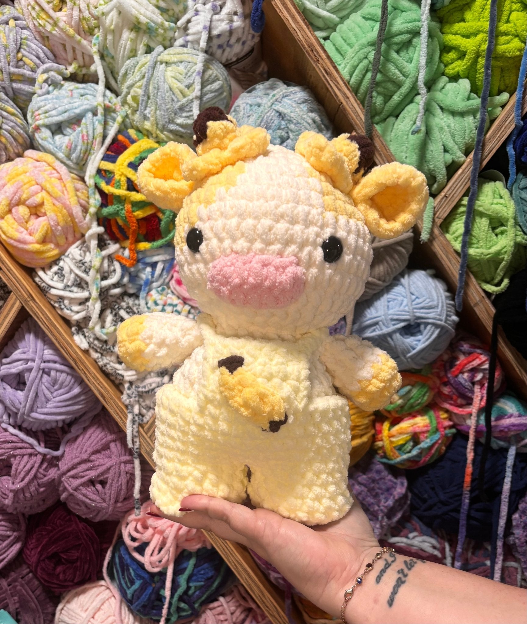 Crochet Banana Cow Plush Handmade by Main Street Collective - 16 Inch Yellow Stuffed Animal Toy