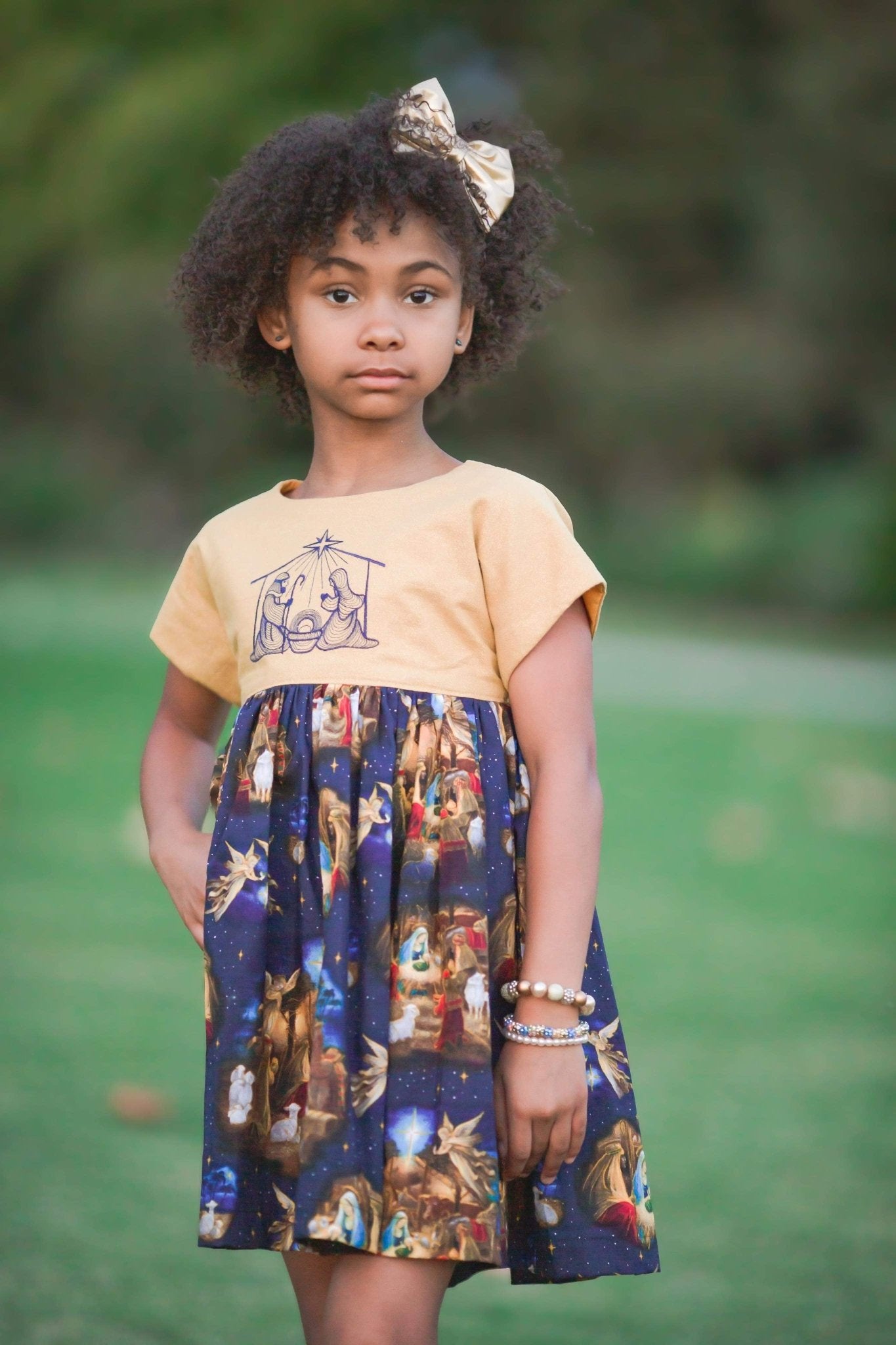 Main Street Collective Girl's Christmas Dress with Nativity Scene Embroidery - Holiday Outfit