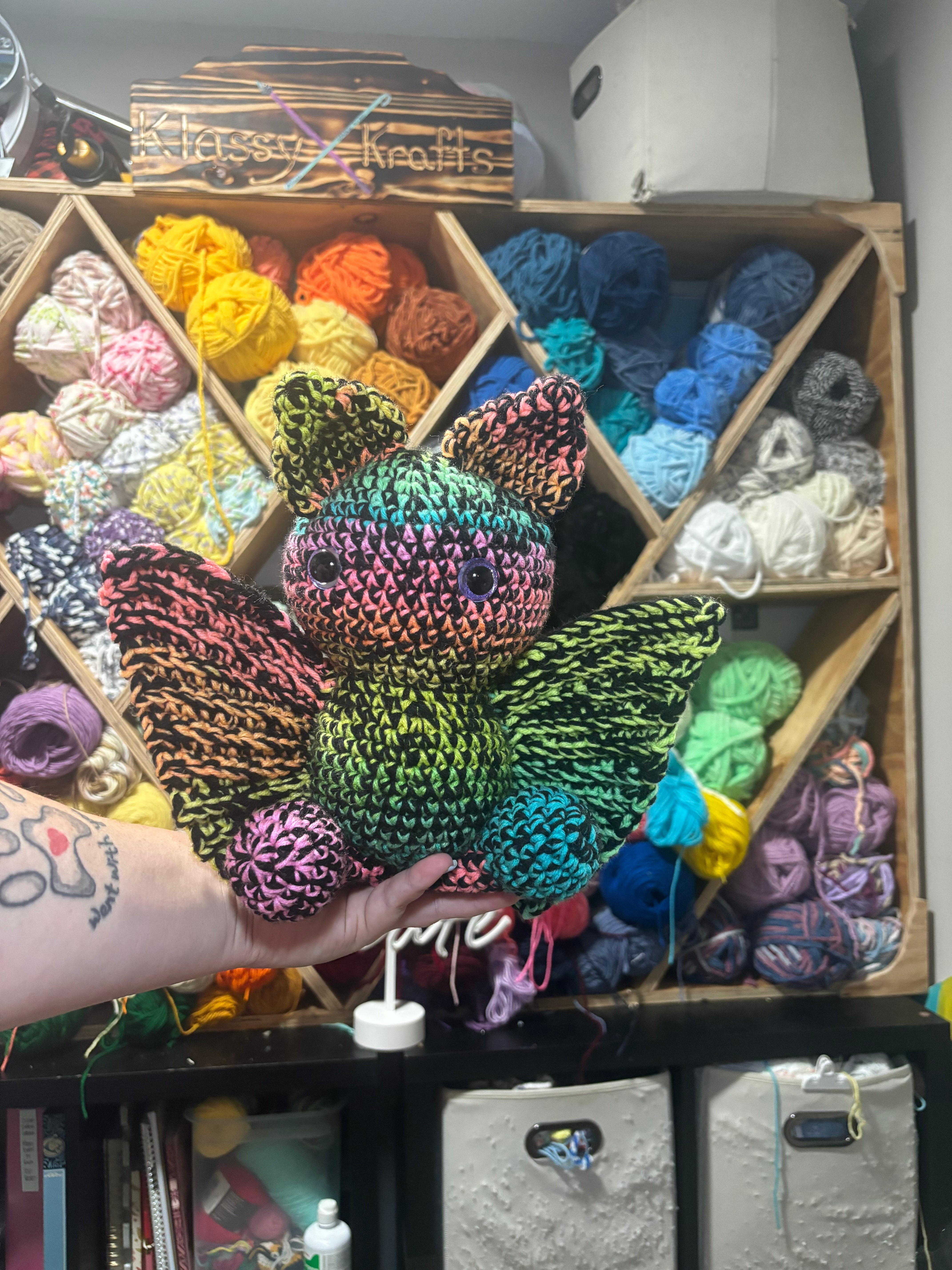 Handmade Crochet Rainbow Bat Stuffed Animal - 'NEO THE BAT' - Main Street Collective