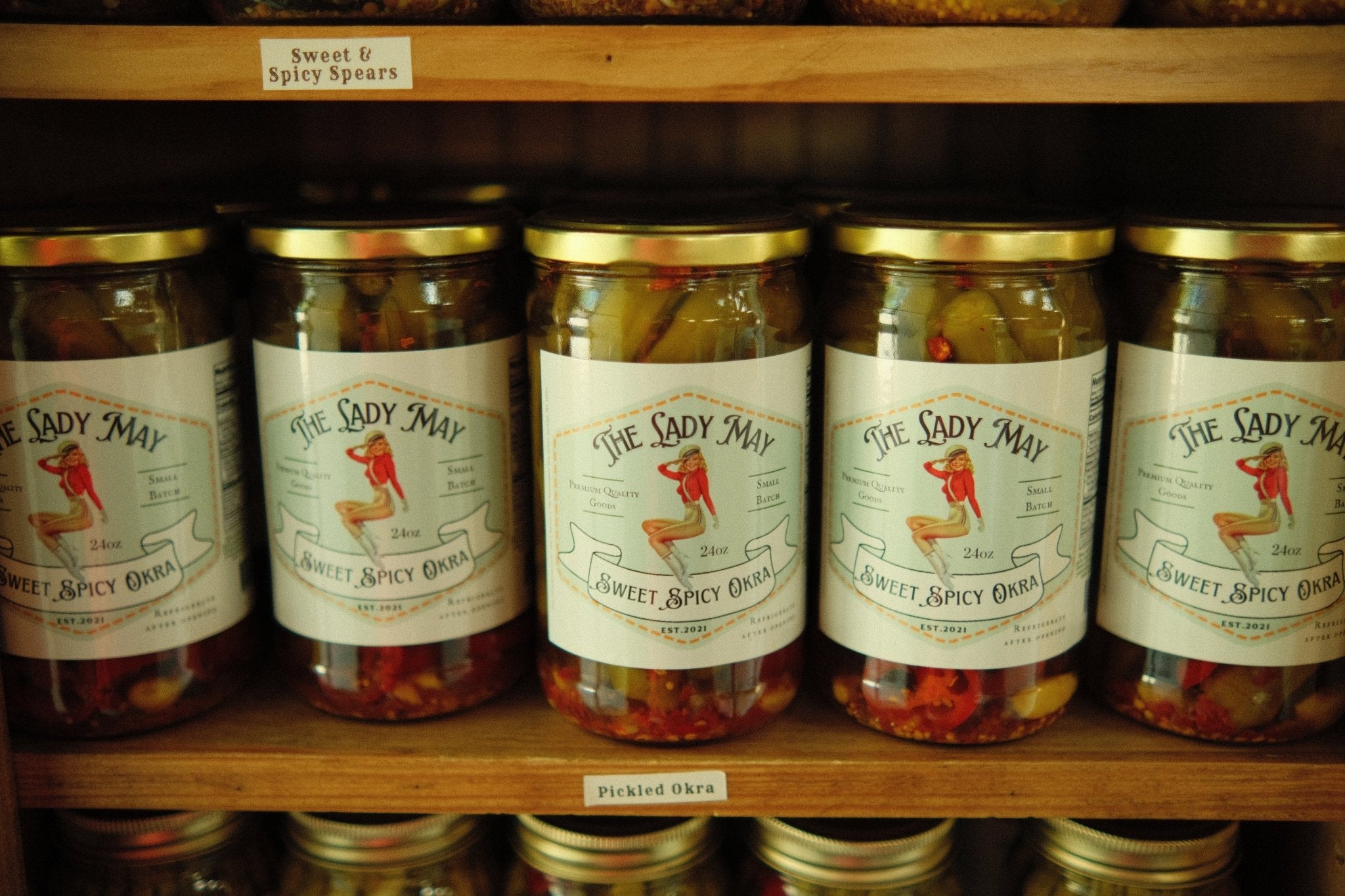 Sweet & Spicy Pickled Okra - Southern Style | Small Batch Restaurant Made | Lady May - 24oz