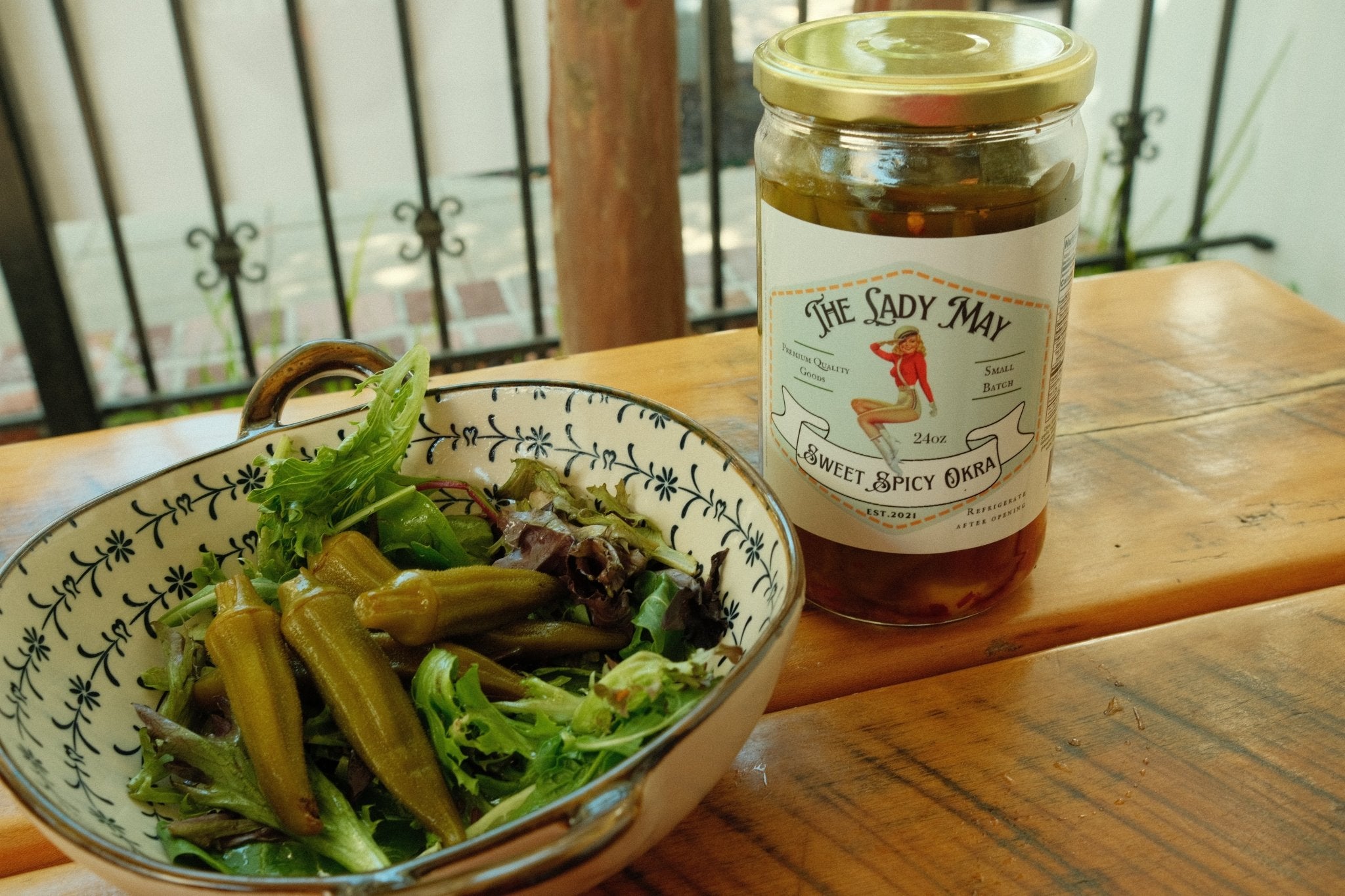 Sweet & Spicy Pickled Okra - Southern Style | Small Batch Restaurant Made | Lady May - 24oz